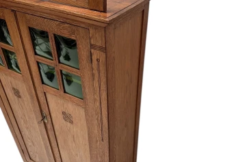 Arts & Crafts Art Nouveau Bookcase with Original Green Glass, 1900s